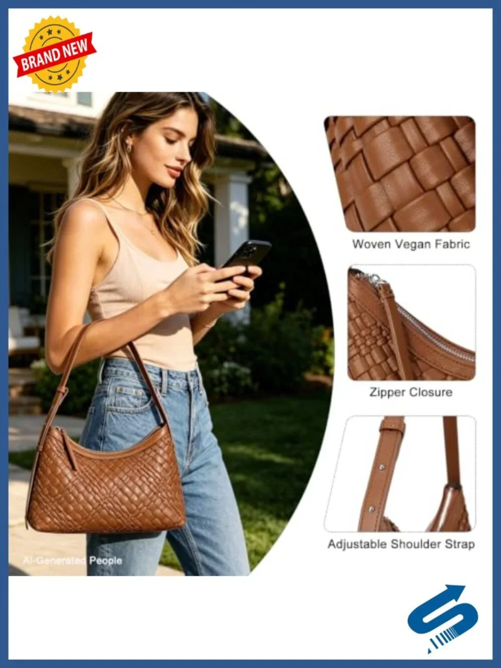 Handwoven Vegan Leather Hobo Purse with Adjustable Strap